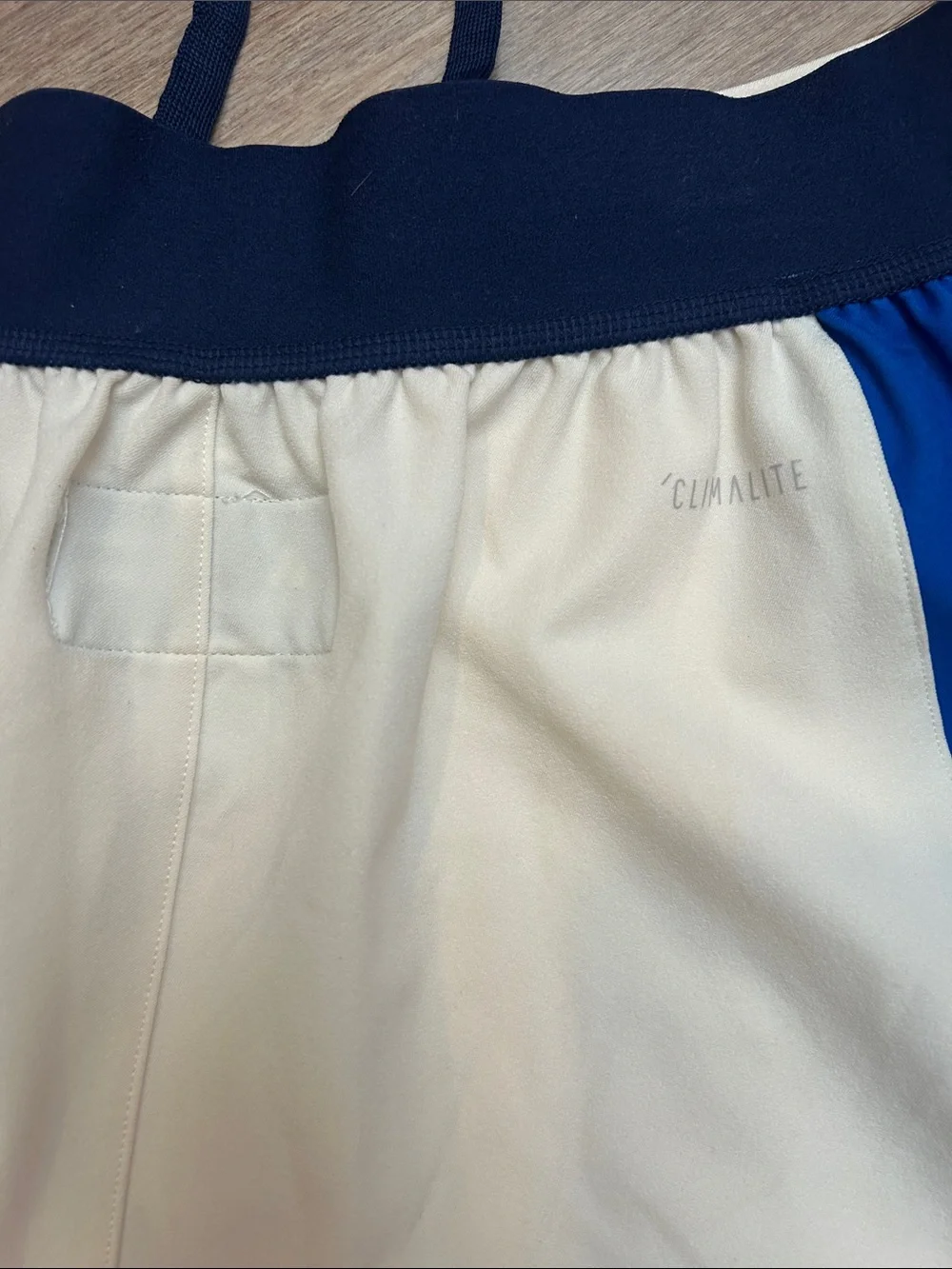adidas Men’s Cream Athletic Shorts with Navy, Blue and Gold Panels